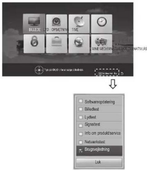 BILLEXE TO OPSETNAY TIME WINE WEDVERNETVER DUTERNATIVLÅS Type 20 ONID / For an recipe 2.0kldtes Softwareopdatering Billedtest Lydltest Signaltest Info om produkt/service Netvaerkstest Brugsvejledning Luk