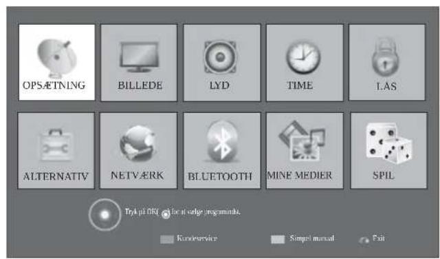 OPSÆTNING BILLEDE LYD TIME LAS ALTERNATIV NETVÆRK BLUETOOTH MINE MEDIER SPIL Try p# OKE for at edge programming. Kuroservice Simp manual Exit