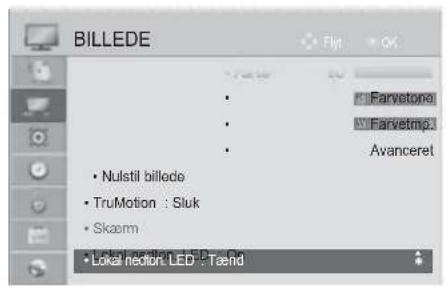 BILLEDE • Nulstil billede • TruMotion : Sluk • Skaem • Local motion LED - Tænd