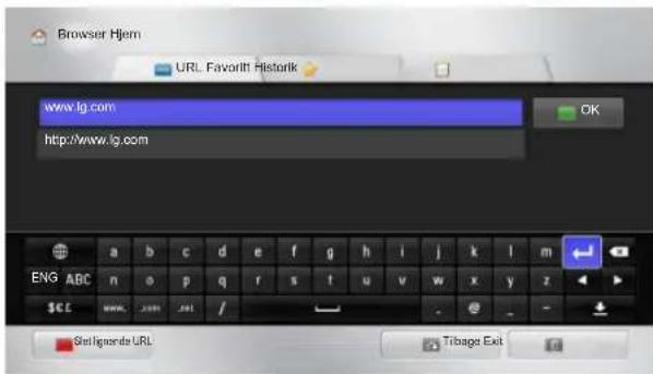 Browser Hjem URL Favorift Historic www.lg.com http://www.lg.com OK ENG ABC n o p q r s t u v w x y z SCE www. com .xnt / Sort ligands URL Tribaget Exit