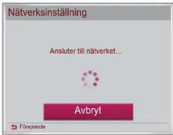Nätverksinställning Ansluter till nätverket... Avbryt Förgende