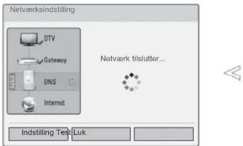 Netværksindstilling DTV Gateway DNS Internet Netværk tilslutter... Indstilling Test Luk