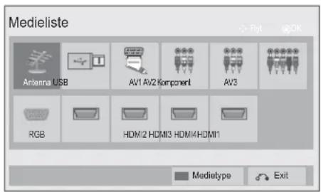 Medieliste Antenna USB AV1 AV2 Component AV3 RGB HDM/2 HDMI3 HDMI4HDM11 Mediotype Exit