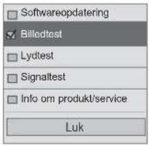 Softwareopdatering Billedtest Lydtest Signaltest Info om produkt/service Luk