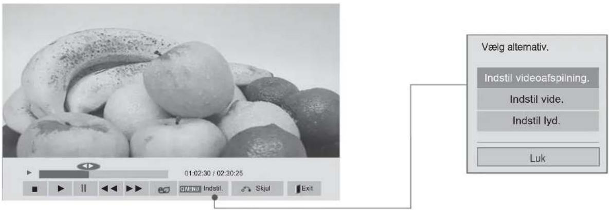 Vælg alternativ. Indstil videoafspilning. Indstil vide. Indstil lyd. Luk 01:02:30 / 02:30:25 ■ ▶ || ◀◀ ▶▶ QIMENI Indstil. Skjul Exit