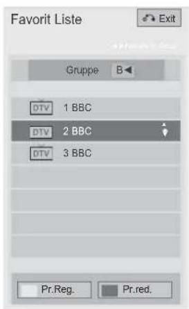 Favorit Liste Gruppe B DTV 1 BBC DTV 2 BBC DTV 3 BBC Pr.Reg. Pr.red.