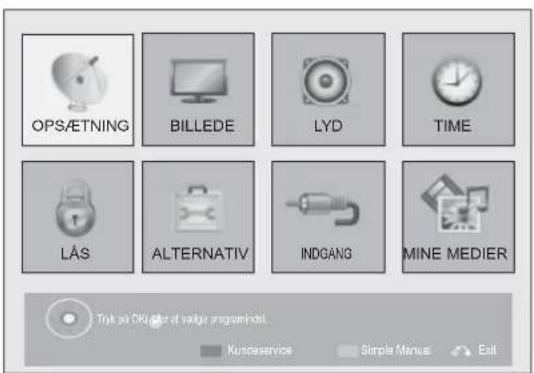 OPS/ETNING BILLEDE LYD TIME LÁS ALTERNATIV INDGANG MINE MEDIER Tryk det OKU at valge programindst Kurioservice Simple Menu Exit