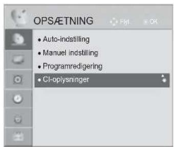 OPSÄETNING • Auto-indstilling • Manuel indstilling • Programredigering • CI-oplysninger