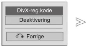 DivX-reg. kode Deaktivering Forrige