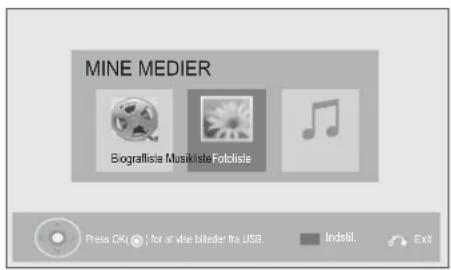 MINE MEDIER Bogralista Musikiste Fotolistie Press OK! For at vie bitteder fra USB. Indstil. Exit