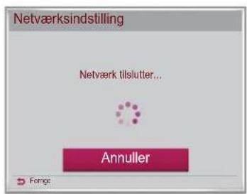Netværksindstilling Netværk tilslutter... Annuller Forre: