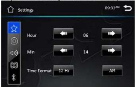 Settings 09:32AM Hour 06 Min 14 Time Format 12 Hr AN