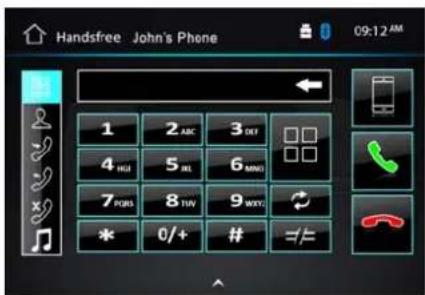Handsfree John's Phone 09:12 AM 1 2 ABC 3 DEF 4 HIGH 5 INT 6 MINI 7 FORS 8 TUN 9 WOXY * 0/+ # =/=