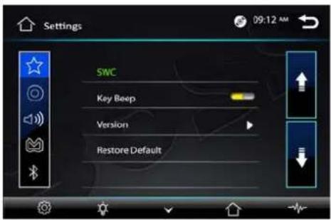 Settings 09:12 AM SWC Key Beep Version Restore Default
