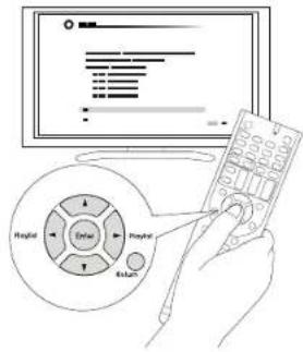 Diagram showing a computer screen with a hand holding a remote control, alongside a circular diagram illustrating the 'Enable' button.