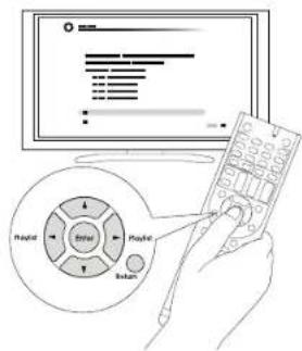 Diagram showing a hand holding a remote control with labeled buttons (Return, Strike, Return) and a computer screen displaying a data visualization.