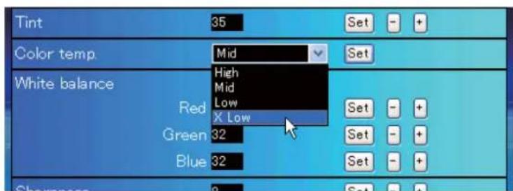 Tint 35 Color temp Mid Set White balance High Mid Low X Low Red Green 32 Set Set Set Set Shannon 32 Set