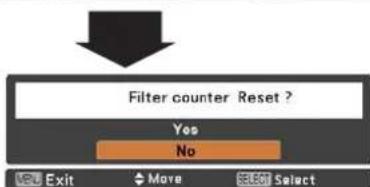Filter counter Reset ? Yes No Exit Move Select