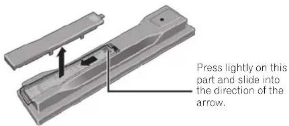 Press lightly on this part and slide into the direction of the arrow.