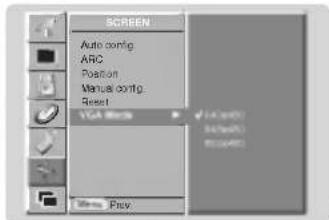 SCREEN Auto config. ARC Position Manual config. Reset TGA Block Preview