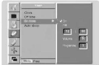 Time Clock On time On Time Auto clock On Fill 12 : 00 Volume : 36 Programme : 1