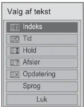 Valg af tekst Indeks Tid Hold Afslør Opdatering Sprog Luk