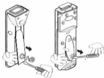Diagram showing two mechanical components with tool application, one being inserted and the other holding a spring scale.