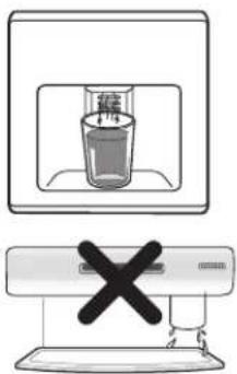 Diagram showing a test tube with liquid and a cross symbol indicating prohibition or rejection.