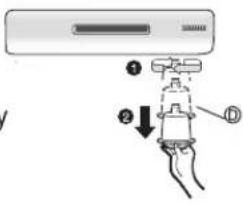 Diagram showing a hand holding a valve with labeled parts and directional arrows indicating movement or process.