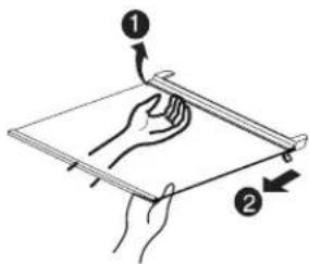 Diagram showing a hand pressing down on a slide with two labeled arrows indicating motion or force directions.
