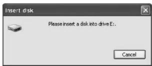 Insert disk Please insert a disk into drive E:. Cancel