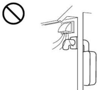 Diagram showing a no-smoking symbol and a mechanical device with a handle, likely indicating a safety or hazard.