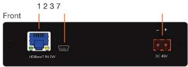 Front 1 2 3 7 HDBaseT IN FW - + DC 48V