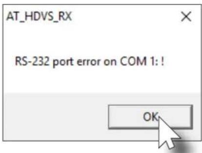 AT_HDVS_RX RS-232 port error on COM 1: ! OK