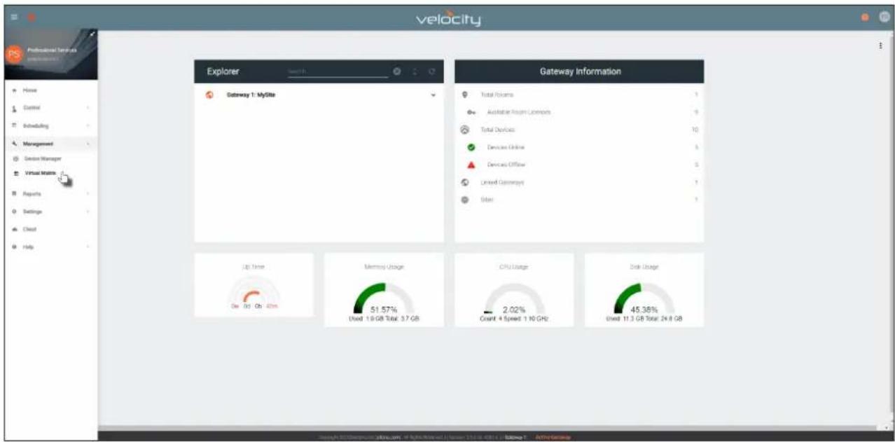 velocity Explorer Gateway 1: MySite Gateway Information Total Sources Australian Room Comments Total Devices Devices Online Devices Offline Linked Goggles Users Up Time 0x 0x 0h 42ms Merosq Usage 51.57% Used 1.9 GB Total 37 GB CPU Usage 2.02% Count 4 Speed: 1.10 GHz Disk Usage Used 11.3 GB Total 24.8 GB