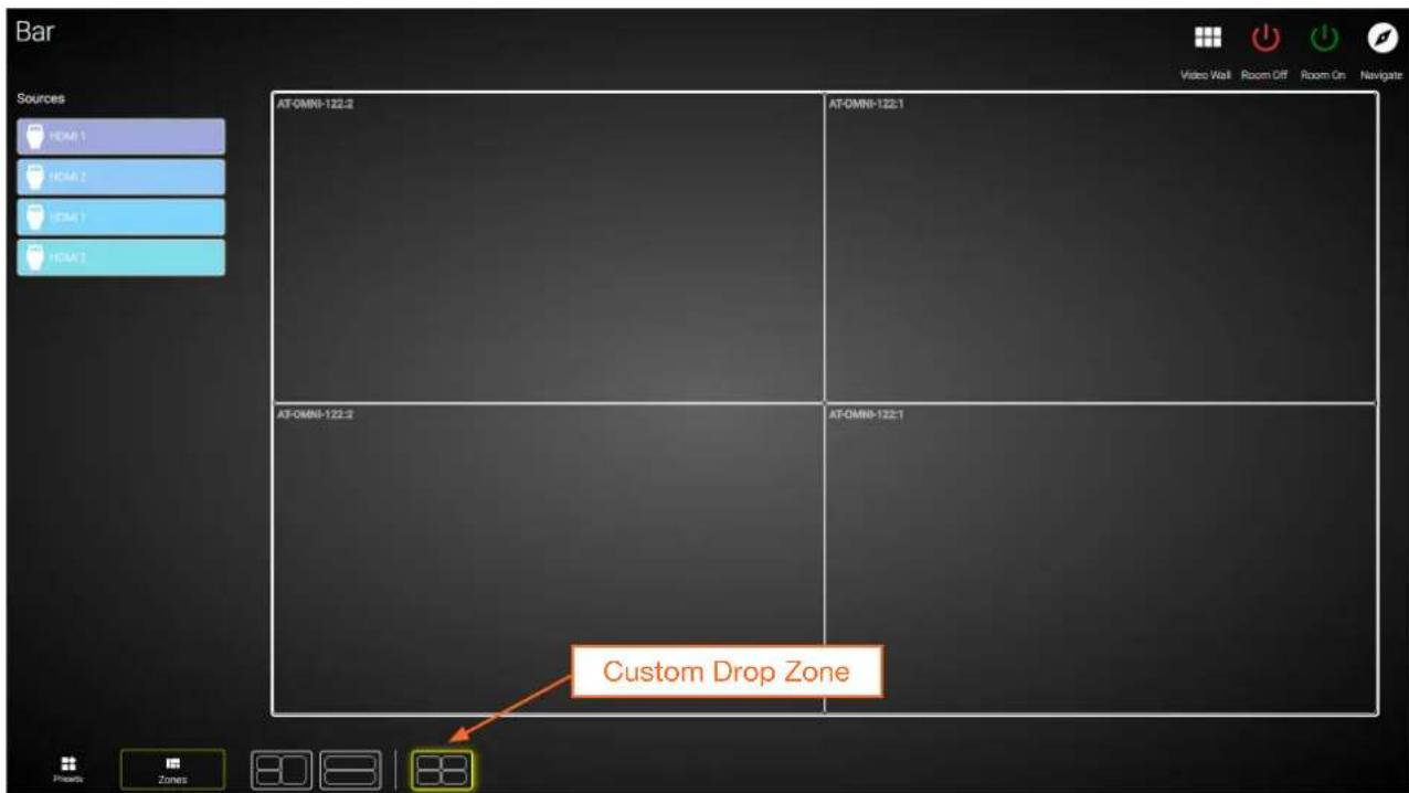 Bar Sources HDMI 1 HDMI 2 HDMI 3 HDMI 4 AT-OMNI-122.2 AT-OMNI-122.1 AT-OMNI-122.2 AT-OMNI-122.1 Custom Drop Zone Presets Zones 80 88