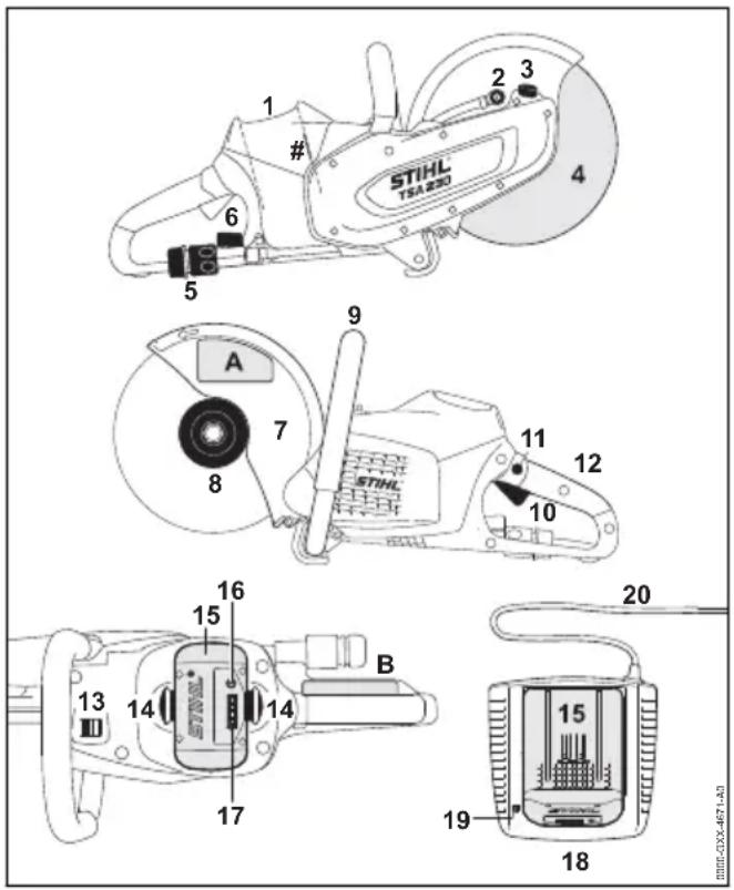 STIHL TSA 230 1 # 6 5 9 A 7 8 11 12 STIHL 10 16 15 B 14 14 17 13 13 15 19 18 20 18E-02X-467-1-A3