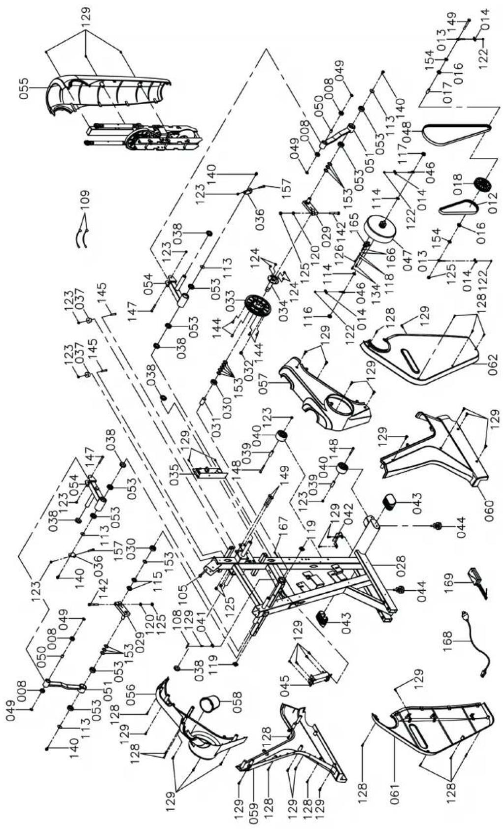 Technical schematic diagram of a mechanical assembly with numbered components and dimension annotations
