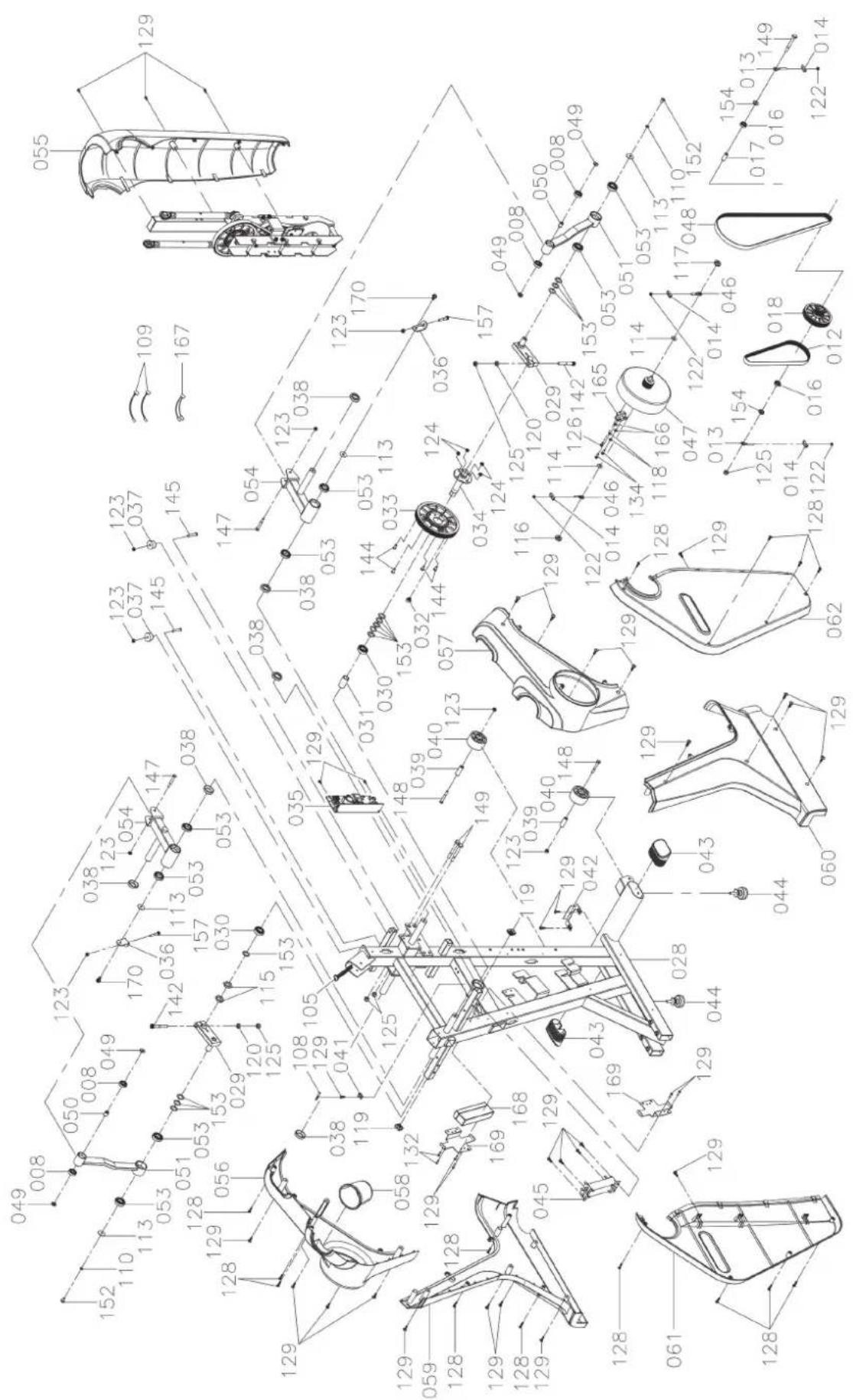 Technical schematic diagram of a mechanical assembly with numbered components and dimension annotations