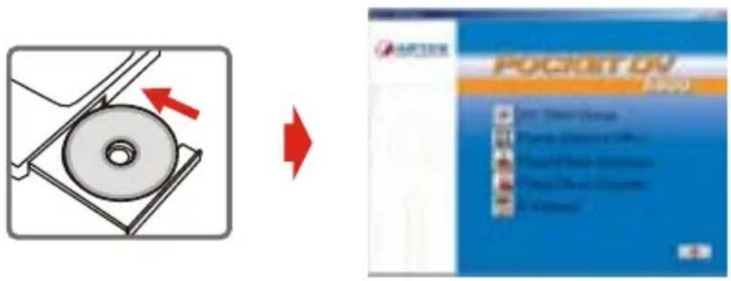 Diagram showing a CD/DVD disc being converted to a Pocketon printer cover with Chinese labels