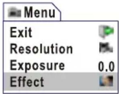 Menu Exit Resolution Exposure 0.0 Effect