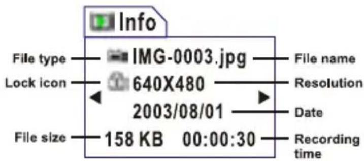 Info File type IMG-0003.jpg File name Lock icon 640X480 Resolution 2003/08/01 Date File size 158 KB 00:00:30 Recording time