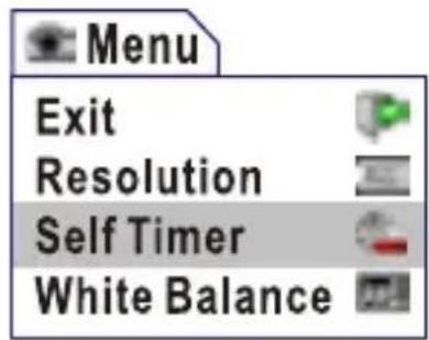Menu Exit Resolution Self Timer White Balance