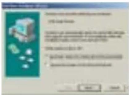 Scanned software dialog box with Chinese text and buttons, featuring a robot icon and instructional text.