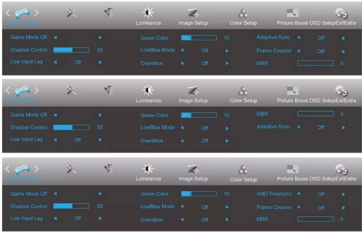Game Mode Off Shadow Control Low Input Lag Off Game Color LowBlue Mode Overdrive 10 Off Off Adaptive-Sync Frame Counter MBR Off Off 0 Game Mode Off Shadow Control Low Input Lag Off Game Color LowBlue Mode Overdrive 10 Off Off MBR Adaptive-Sync Off 0 Game Mode Off Shadow Control Low Input Lag Off Game Color LowBlue Mode Overdrive 10 Off Off AMD FreeSync Frame Counter MBR Off Off 0