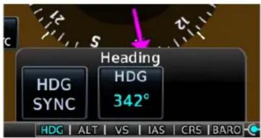 Heading HDG SYNC HDG 342° HDG ALT VS IAS CRS BARO