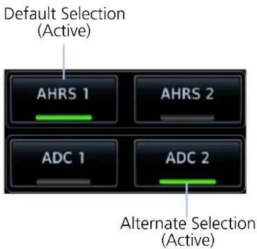 Default Selection (Active) AHRS 1 AHRS 2 ADC 1 ADC 2 Alternate Selection (Active)