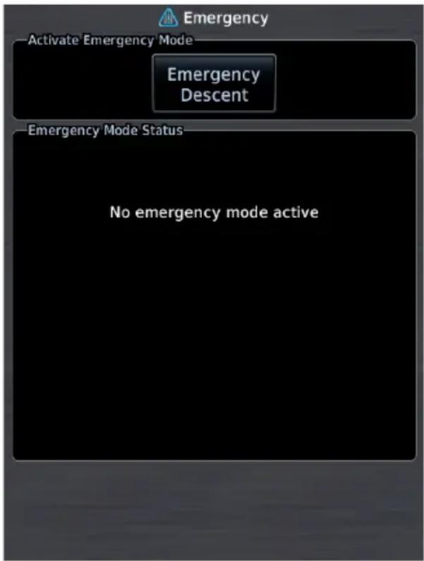 Emergency Activate Emergency Mode Emergency Descent Emergency Mode Status No emergency mode active