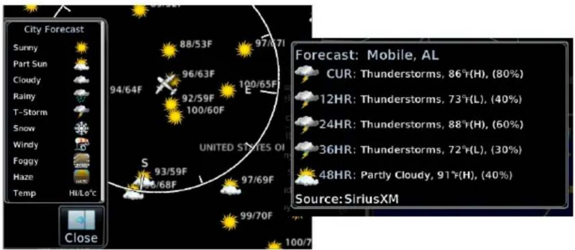 City Forecast Sunny Part Sun Cloudy Rainy T-Storm Snow Windy Foggy Haze Temp Hi/Lo°C Close 88/53F 97/67F 94/64F 96/63F 100/65F 92/59F 100/60F E 93/59F 96/68F 97/69F 99/70F 97/67F 94/64F 100/65F UNITED STATES OF S 93/59F 96/68F 97/69F 99/70F 100/7 Forecast: Mobile, AL CUR: Thunderstorms, 86°(H), (80%) 12HR: Thunderstorms, 73°(L), (40%) 24HR: Thunderstorms, 88°(H), (60%) 36HR: Thunderstorms, 72°(L), (30%) 48HR: Partly Cloudy, 91°(H), (40%) Source: SiriusXM
