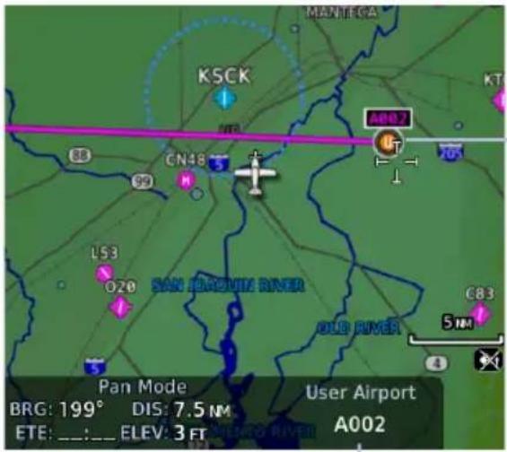 MANIFCA KSCK KP AB02 CN48 99 L53 O20 SAN BARBUCK RIVER C83 OLD RIVER 5 NM Pan Mode BRG: 199° DIS: 7.5 NM ETE: : ELEV: 3 FT User Airport A002